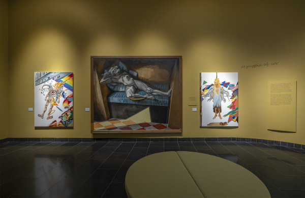 Installation view, J.F. Willumsen and Martin Bigum, Willumsens Museum, 2024, J.F. Willumsen and Martin Bigum, Som et møl mod flammen/ Like a moth to the flame, Willumsens Museum and Randers Kunstmuseum, Jan.-Oct. 2024, curated by Merete Sanderhoff