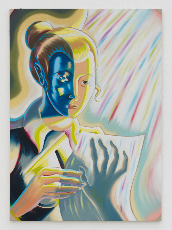 The Power of the Written/ Det skrevnes magt, 2024, oil on canvas 175 x 125 cm, The bubbles ( and the Lions Mane Jelly Fish!) in the creek, Charlotte Fogh Gallery, Oct.-Nov. 2024