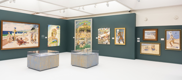 Installation view, J.F. Willumsen and Martin Bigum, Randers Kunstmuseum, 2024, J.F. Willumsen and Martin Bigum, Som et møl mod flammen/ Like a moth to the flame, Willumsens Museum and Randers Kunstmuseum, Jan.-Oct. 2024, curated by Merete Sanderhoff