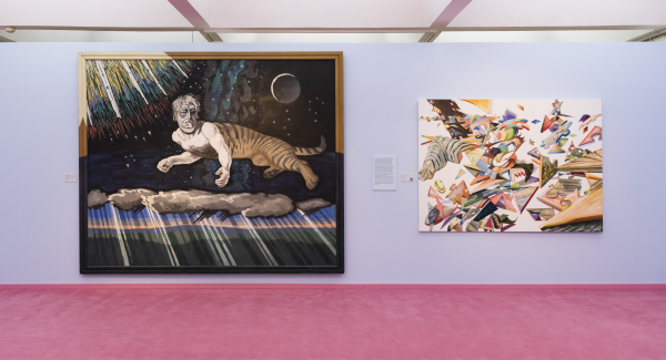 Installation view, J.F. Willumsen and Martin Bigum, Randers Kunstmuseum, 2024, J.F. Willumsen and Martin Bigum, Som et møl mod flammen/ Like a moth to the flame, Willumsens Museum and Randers Kunstmuseum, Jan.-Oct. 2024, curated by Merete Sanderhoff