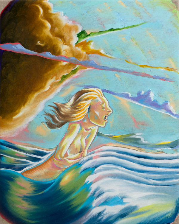 The Wave, 50 x 45 cm, oil on canvas w. rabbitglue, 2024, private collection
