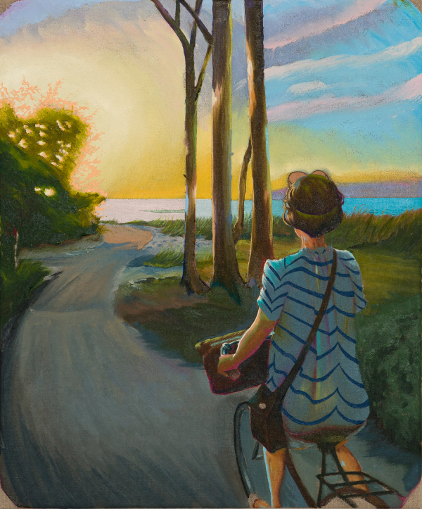 Pernille on Hornbaek Kyststi July 24th, 2021 , 60 x 50 cm, oil on canvas w. rabbitglue, 2023, private collection