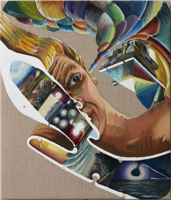 Listening to a vision Listening to a vision, 60 x 70 cm, oil on canvas w. rabbit glue, 2019, private collection