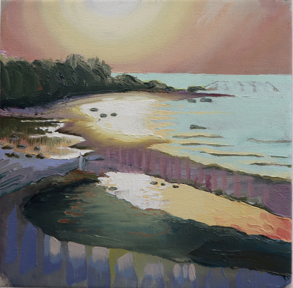 Sunset (Hornbaek, July 18, 2019), 30 x 30 cm, oil on canvas w. rabbitglue, 2019