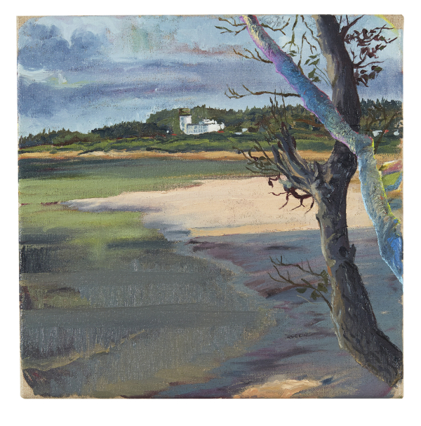Hornbæk as seen from Kyststien, summer 2021, 30 x 30 cm, oil on canvas w. rabbit glue,  2021, private collection, Another World 2020-21